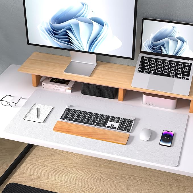 Aothia Large PU Leather Desk Pad Protector – Non-Slip Mouse Pad & Writing Mat for Office/Home, Waterproof, Easy to Clean (23.6" x 13.7", Pale Lavender White)