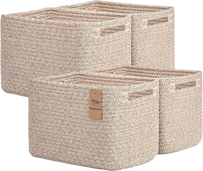 Storage Baskets for Organizing, 4 Pack Storage Baskets for Shelves, Woven Basket for Shelves, Closet Organization, Rectangle Organizer Basket Gifts Empty, 13"Lx8.7"Wx7.9"H Decorative Bins with Handles