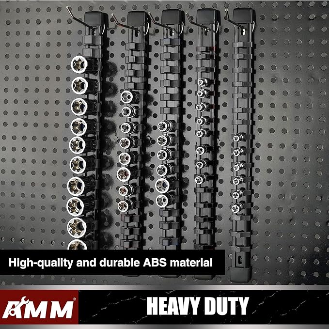 AMM 6-Piece Socket Organizer，3/8 inch Drive ABS Tools-Socket Holder，Heavy Duty Socket Racks，Premium Quality Socket Clip Rail Holder，The best tool trays in the garage