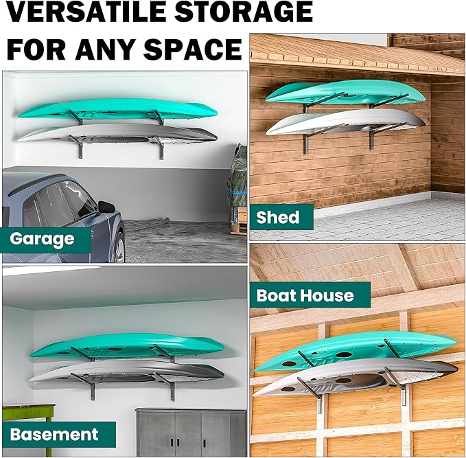 EVERHANGER Wall Mounted Kayak Storage Rack, Adjustable Kayak Holder, Heavy Duty Canoe Rack, Indoor & Outdoor Use