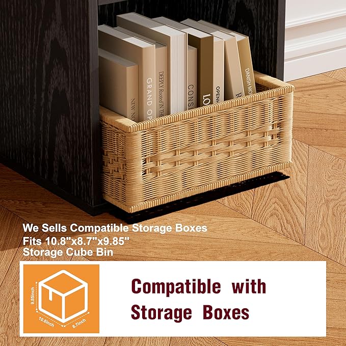 Book Shelf, Wooden Cube Storage Organizer with 11" Open Cubes, Stackable Modular Bookcase for Room Divider Storage, 2 Tier Bookshelf for Living Room, Bedroom, Office (Black, 5-Cube)