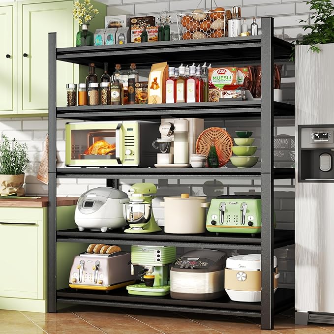 Metal Garage Shelving Unit, Heavy Duty 5-Tier Adjustable Storage Rack, Steel Shelving, 3020 lbs Capacity, Industrial Shelves for Heavy Tools and Equipment, Ideal for Garage, Basement, Black, 72"