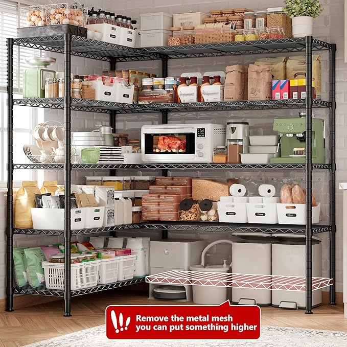 REIBII 70" W Storage Shelves Load 1600LBS,Metal Shelving 5-Tier Wire Shelving Unit Garage Shelving for Storage Adjustable Metal Shelves for Pantry Kitchen Garage Commercial, 70" W*15.8" D*72.4" H