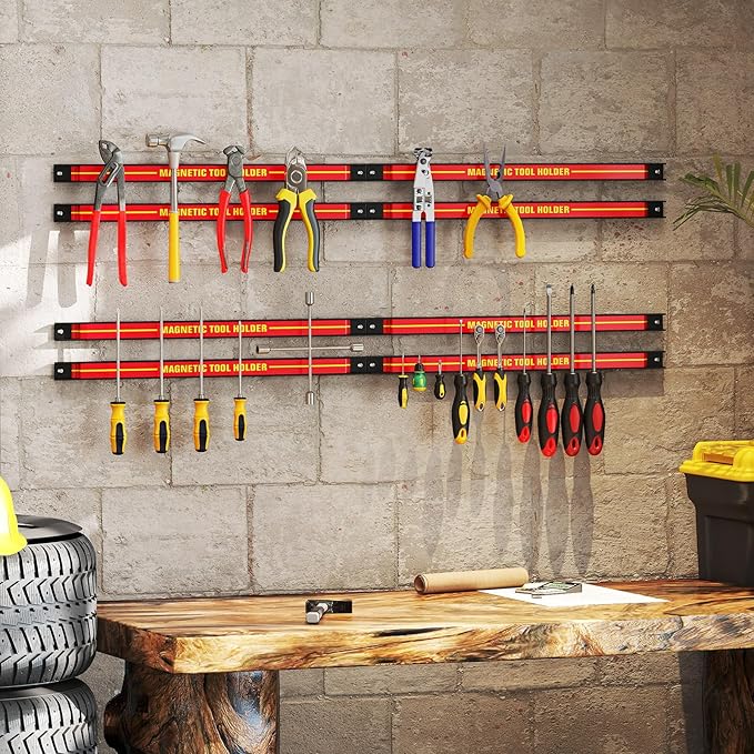 18" Magnetic Tool Holder Strip, 6 Pack Magnet Bar with Mounting Screws, Heavy Duty Magnetic Strips Tool Organizer for Garage Shop Workbench Kitchen Organization (Red)