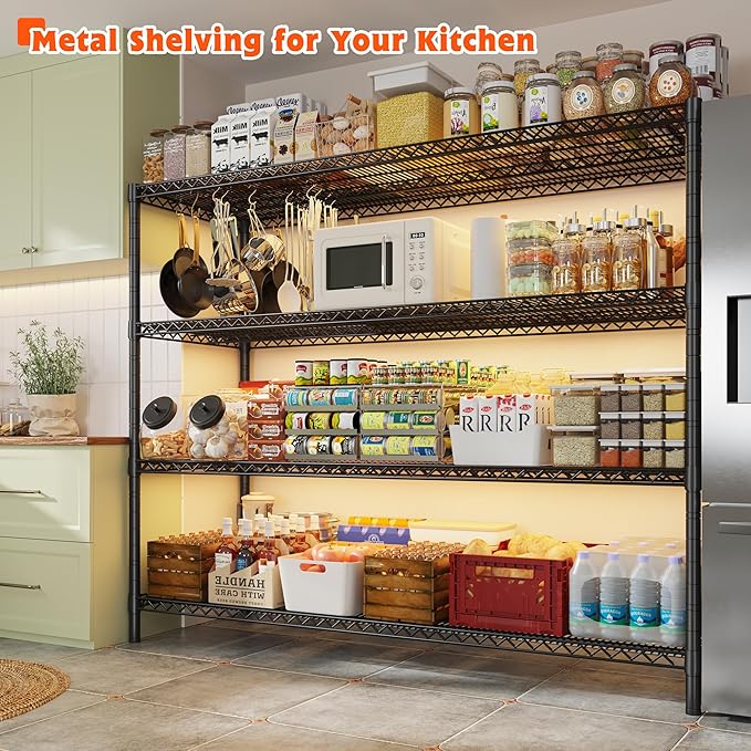 REIBII 60" W Storage Shelves 2878LBS Metal Shelving Unit with Wheels Heavy Duty Garage Shelving Adjustable Wire Shelves for Pantry,Kitchen,Garage,Basement,Business,Warehouse,School,60”W ×24”D×65.3”H