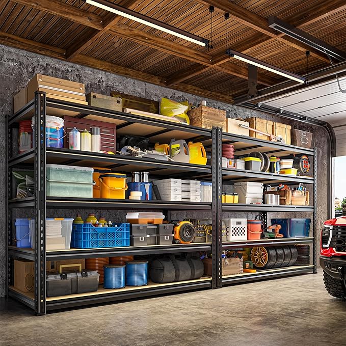 55" W Storage Shelves, 2550LBS Garage Shelving, 5-Tier Metal Shelving Unit, Adjustable Heavy Duty Shelving for Garage, Warehouse, Pantry, Kitchen, 55" W × 24" D × 72" H, Black
