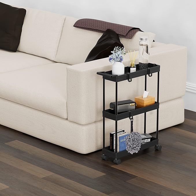 Simple Houseware 3-Tier Slim/Narrow Storage Cart with Handle, 5.5'' Wide x 26.5'' Height Rolling Organizer for Kitchen, Bathroom, Laundry Room - Black