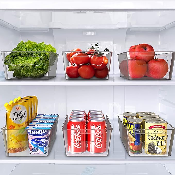 Simple Houseware Clear Storage Bins Organizer for Freezer / Fridge / Pantry, 12'' x 6.2'' x 3.4'', 4 Packs
