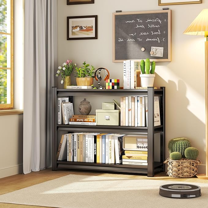 Storage Shelves, Garage Metal Shelving Unit, Adjustable, Double-Layer Column with Reinforced Ribs, Heavy-Duty, Capable of Bearing 600-3600 lbs (Black, 32 * 16 * 12, 3-Tier)