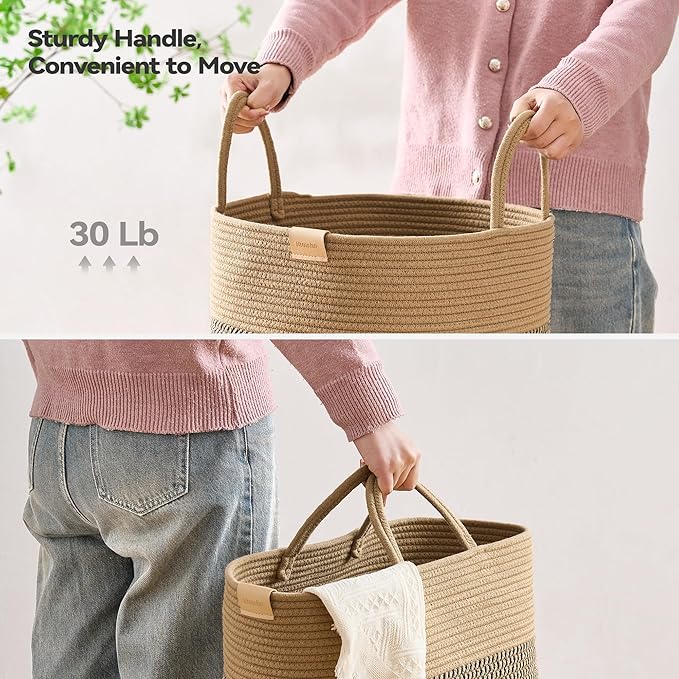 Laundry Hamper 62L,Large Laundry Basket for Clothes,Decorative Storage Basket for Blankets,Cotton Rope Woven basket for bedroom,Dark Brown