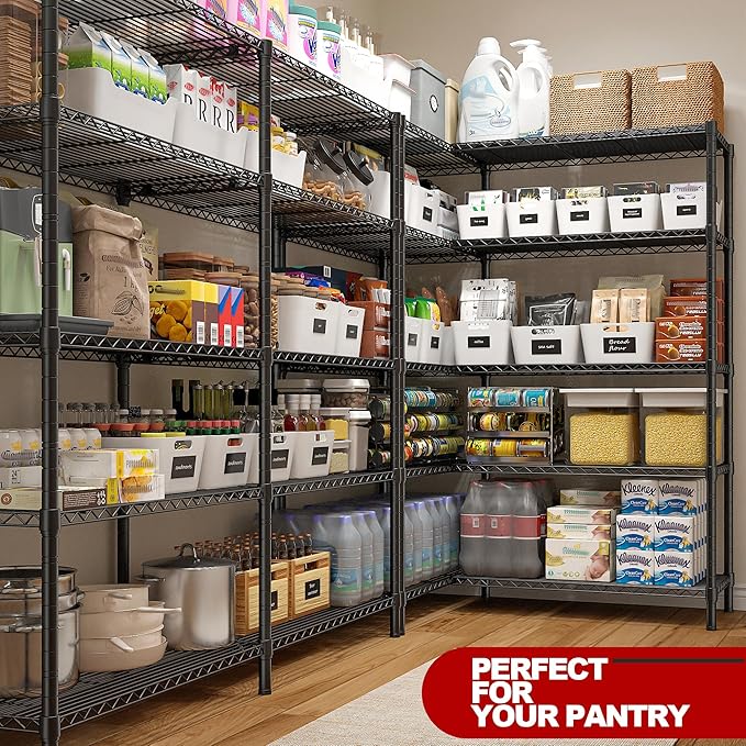 REIBII 1450LBS Metal Shelving Unit Storage Shelves 5 Tier Wire Shelving 58.1''W Pantry Shelves Wire Shelf Adjustable Garage Shelving Heavy Duty Storage Rack for Pantry Kitchen Garage, Black