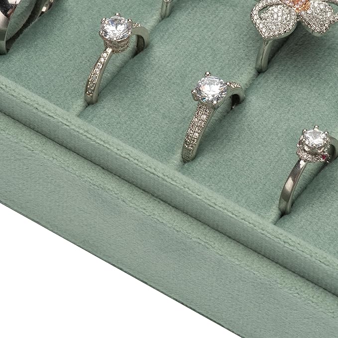 Velvet Ring Organizer Display Tray Jewelry Box Earring Holder Case for Wedding Birthday Christmas Day (Emerald Green)