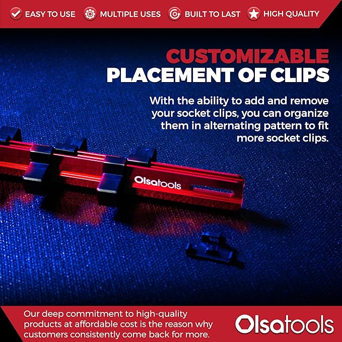 Olsa Tools 1/2-Inch Drive Aluminum Socket Organizer with Locking End Caps | Professional Quality Socket Holder (RED)