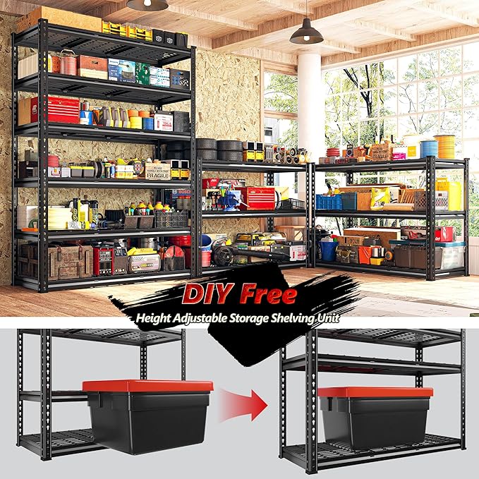 REIBII 3300LBS Garage Shelving 78" H Storage Shelves Heavy Duty 6-Tier Adjustable Matel Shelving Easy Assembly Storage Shelf for Garage Basement Warehouse Pantry, 48" W X 18" D X 78" H