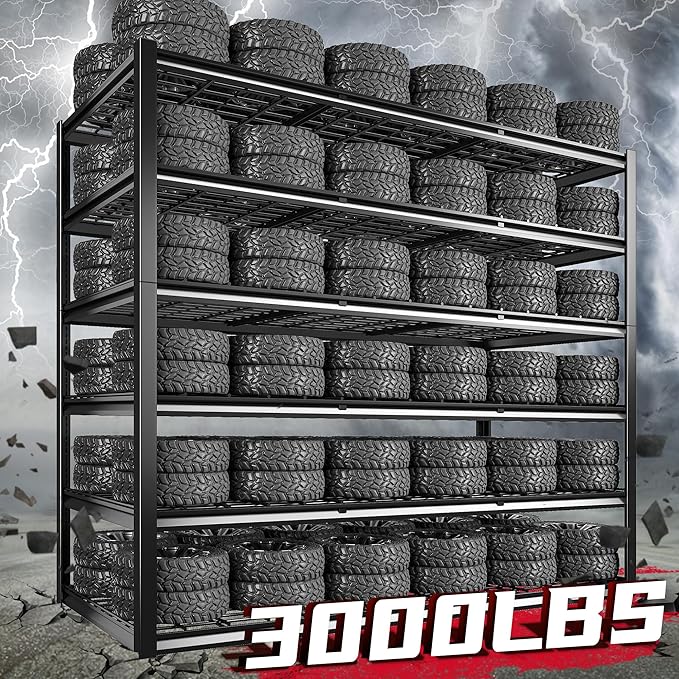 REIBII 60" W Garage Shelving, 3000LBS Storage Shelves, 6 Tier Heavy Duty Shelving, Adjustable Metal Shelving Units and Storage Rack for Warehouse, Pantry, Basement, 60" W x 84" Hx 24" D, 3 Pack