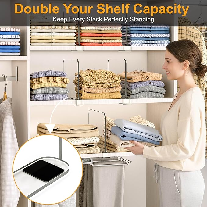 OKPOW Shelf Dividers for Closet Organization - 8" Tall X 12" Deep Acrylic Clear Sturdy Separators for Clothes Purse - Adjustable Removable Easy to Install Storage for Wood Cabinet Housewife 10 Pack