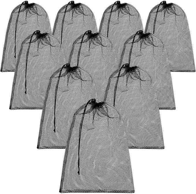 TecUnite 10 Pcs Mesh Bags Drawstring Laundry Bags Large Nylon Mesh Gift Dishwasher Bag with Sliding Drawstring for Kitchen Jewelry Gifts Wedding Favor Home(24 x 36 Inch,Black)