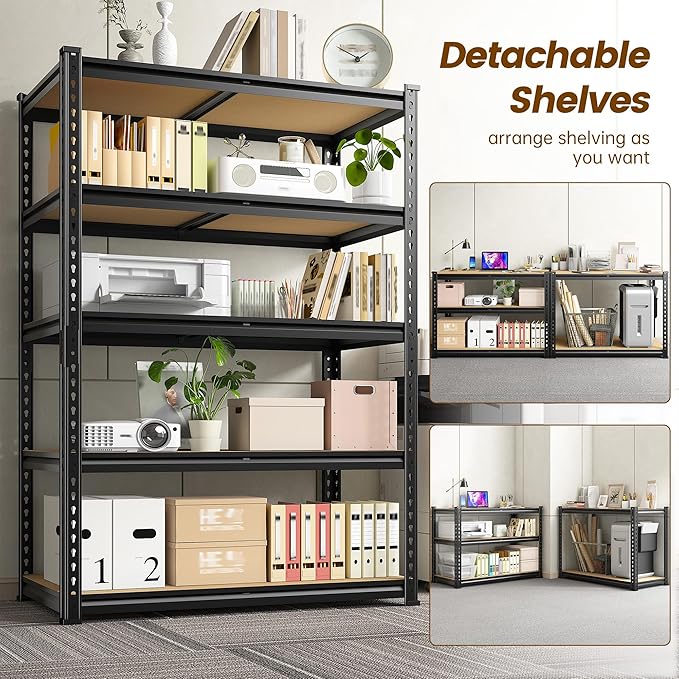 5-Tier Storage Shelves, 1980LBS Adjustable Pantry Shelves, Metal Shelving Unit for Storage, Kitchen, Pantry, Closet, Laundry, Garage,72.06" H x 35.55" W x 11.81" D