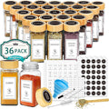 Aliggbent Spice Jars with Lable, 36 Pcs 4 oz Glass Spice Jars with Bamboo Lids, Spice Containers Bottles, Glass Seasoning Jars with Shaker Lids, Collapsible Funnel, for Spice Racks, Pantry,Cupboard