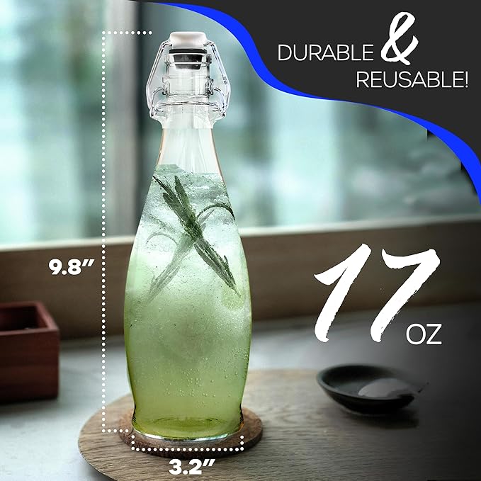 Nevlers 17 Oz Teardrop Flip Top Glass Bottle 12 Pack | Swing Top Glass Bottles with Airtight Lid, Brush, Funnel, Shrink Wrap, Tags & Marker | Beer Bottles For Home Brewing | Oil Bottle | Kombucha Jar