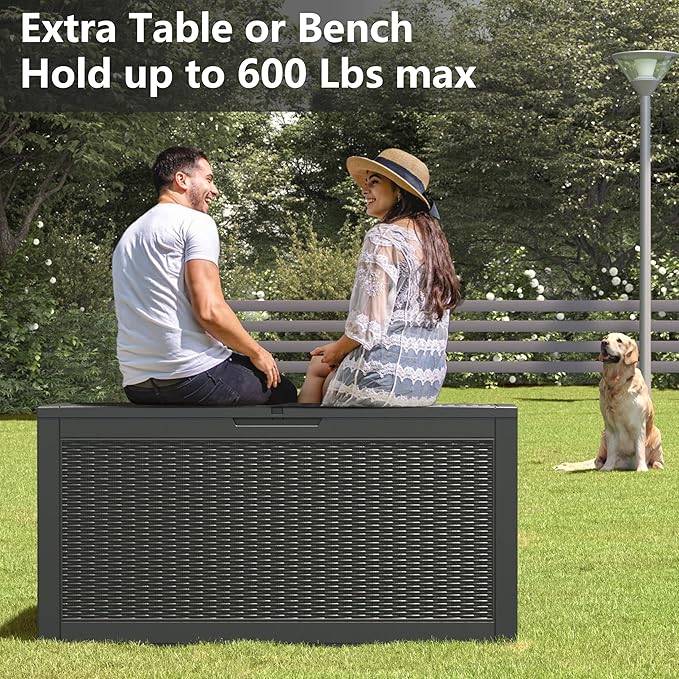 Outdoor Storage Box, Resin Deck Boxes Outdoor Waterproof For Patio Furniture, Garden Tools, Pool Supplies, Durable And UV Resistant, Lockable (100 Gallon, Black)