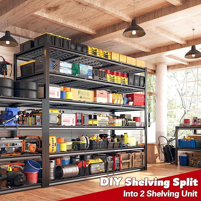 REIBII 60" W Garage Shelving, 3000LBS Metal Shelving Units, 6 Tier Storage Shelves, Adjustable Heavy Duty Shelving and Storage Rack for Warehouse, Pantry, Basement, 60" W x 84" Hx 24" D