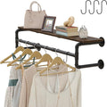 Industrial Pipe Clothes Rack with Top Shelf and 3 Hooks, 41''L Wall Mounted Garment Rack, Heavy Duty Iron Garment Bar, Clothes Hanging Rod Bar, 4 Base Max Load 135Lb Black