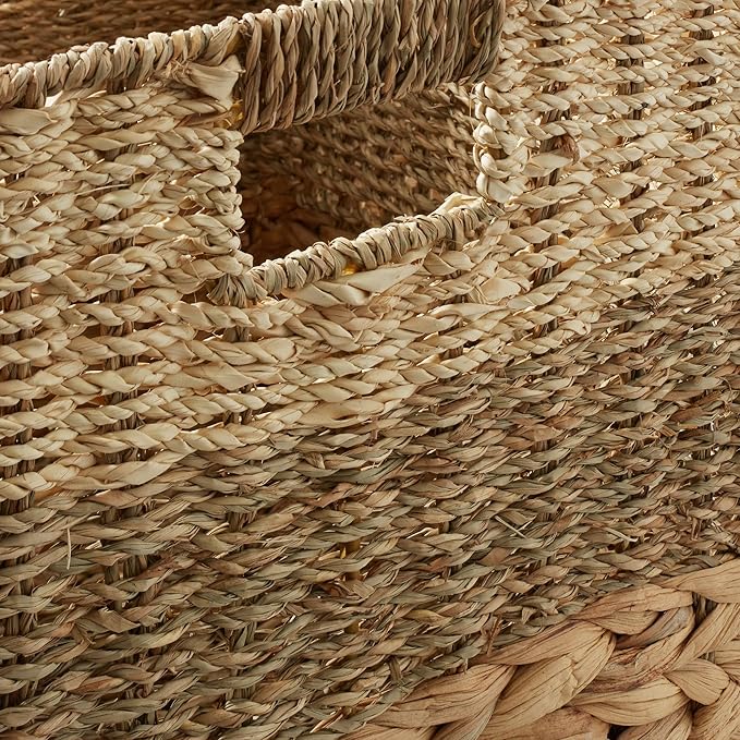 Casafield 13" x 13" Mixed Weave Storage Baskets, Natural - Set of 6 Woven Hyacinth Seagrass Wicker Storage Cube Bins for Bathroom, Bedroom, Laundry, Pantry, Shelves
