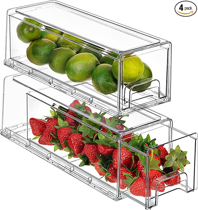 Sorbus Small Wide Clear Storage Drawers (2 Pack) – Stackable Storage Drawers for Pantry, Fridge, or Cabinet – Slide Out Clear Bins with Handles for Organizing