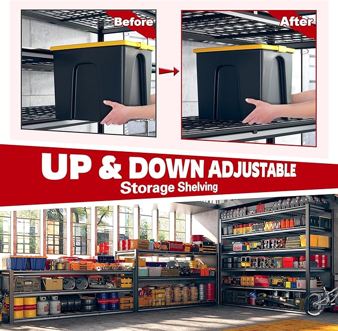 REIBII 60" W Garage Shelving, 3000LBS Storage Shelves, 6 Tier Heavy Duty Shelving, Adjustable Metal Shelving Units and Storage Rack for Warehouse, Pantry, Basement, 60" W x 84" Hx 24" D, 3 Pack