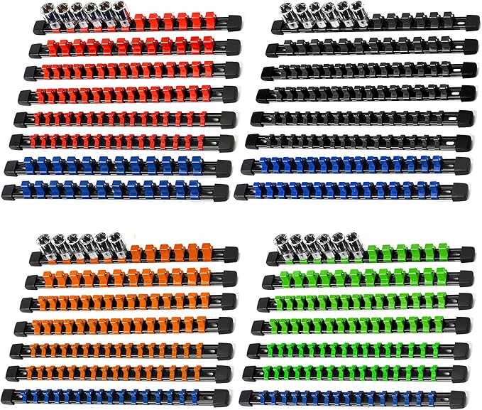 Socket Organizer Drive ABS Tools - Socket Holder, Premium Quality 30 Pieces Socket Holders Kit 1/4-Inch x 160 Clips, 3/8-Inch x 150 Clips, 1/2-Inch x 120 Clips（30PC,Mix-color)