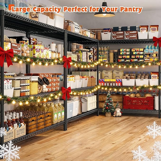 REIBII 60" W Storage Shelves 2878LBS Metal Shelving Unit with Wheels Heavy Duty Garage Shelving Adjustable Wire Shelves for Pantry,Kitchen,Garage,Basement,Business,Warehouse,School,60”W ×24”D×65.3”H