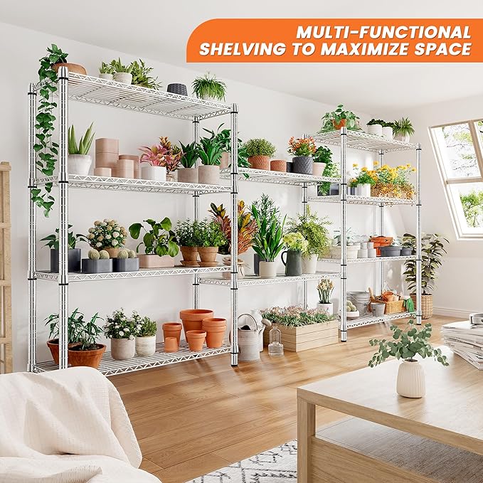REIBII 5 Tier Metal Shelving Storage Shelves,71''H Adjustable Garage Shelving Unit and Storage,Wire Shelves Pantry Shelves for Kitchen Restaurant Warehouse Office,71H X 35.5W X 14D,Chrome