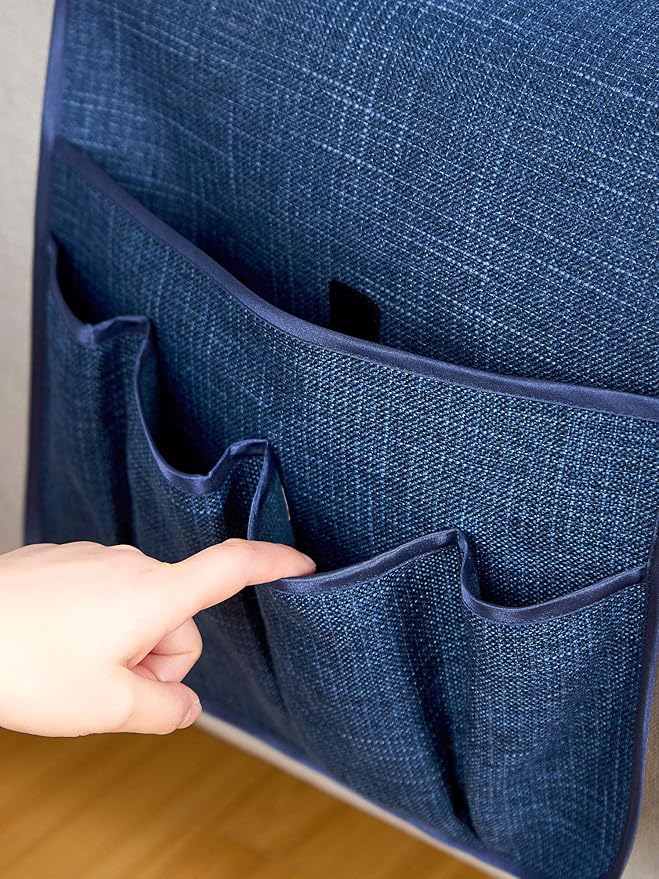 FLYILY Sofa Armrest Organizer Non-Slip Arm Chair Hanging Caddy Remote Control Holder for Magazine, Phone, Books, Glasses(Navy,13in)