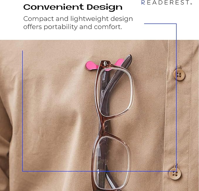 Readerest Magnetic Eyeglass Holder for Women, Clip for Reading Glasses, Sunglasses, Nurse ID Badges, Glasses Accessory, Eyewear Holder, USA Made (Pink)