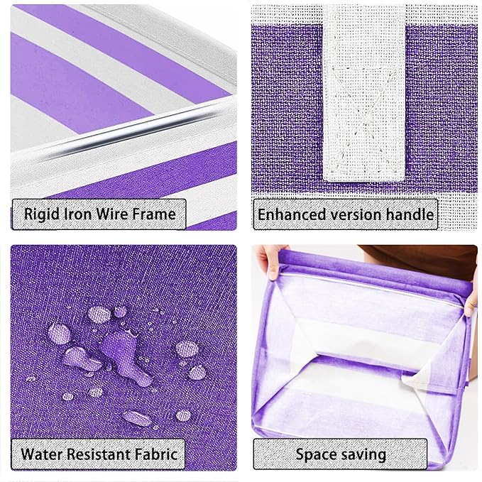 2-Pack Foldable Laundry Basket,Large Laundry Baskets with Handles,Waterproof Laundry Hamper,Collapsible Laundry Hampers for Clothes Organizer 80L (Purple)