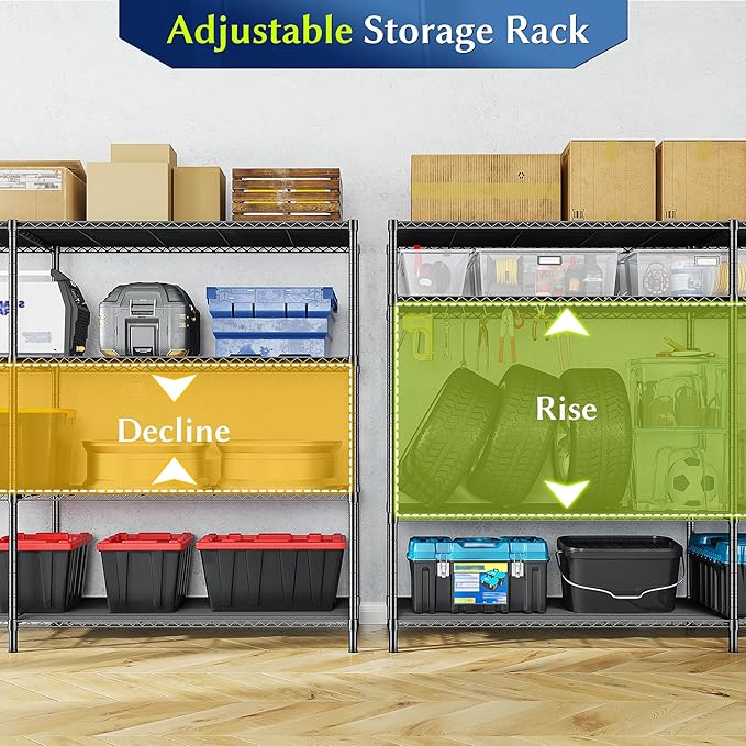 52.4W Wire Shelving Rack, 4Tier Metal Shelving Unit,1120LBS Heavy Duty Storage Shelves,Adjustable Pantry Shelves, Metal Shelf and Storage Rack,Industrial Shelving 52.4Wx13.8Dx59H,Black