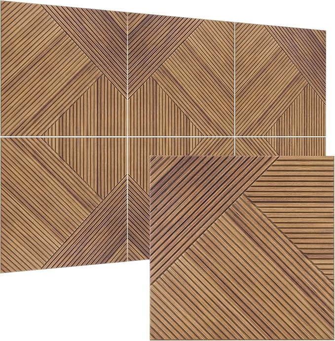TO-TH Acoustic Wall Panels,6 Pack Total Size 72 x 48 Inches,Self-Adhesive Decorative Acoustic Panels for Wall and Ceiling,3D UV Printing with Wood Look,Beech