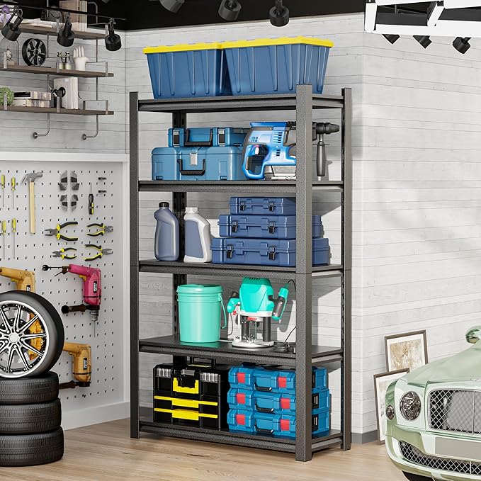 48" W Garage Shelving,5-Tier Heavy Duty Shelving Unit,3000LBS Adjustable Metal Storage Shelves,Storage Rack Units for Industrie,Shed,Warehouse,Basement,Black,48" W x 20" D x 72" H