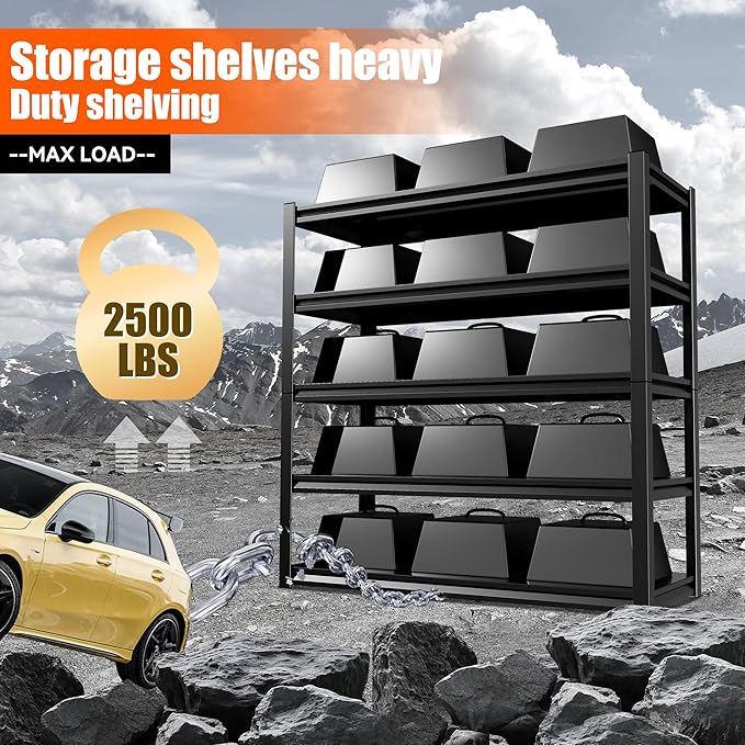 36" W Storage Shelves 2500LBS Garage Shelving Heavy Duty 5 Tier Adjustable Shelving Unit Metal Storage Rack for Basement, Pantry, Kitchen, Warehouse 18" D x 39.3" W x 72" H