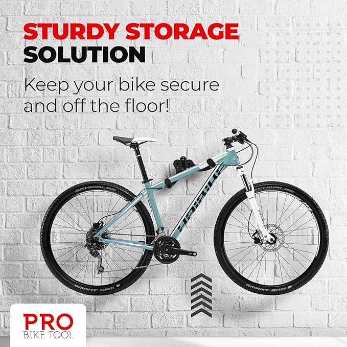 PRO BIKE TOOL Bike Rack Garage Wall Mount - Durable Alloy Bicycle Storage System with Adjustable Hook Hanger for Indoor Use - Ideal for Road, MTB, and Hybrid Bikes - Holds Up to 48.5 lbs, Black