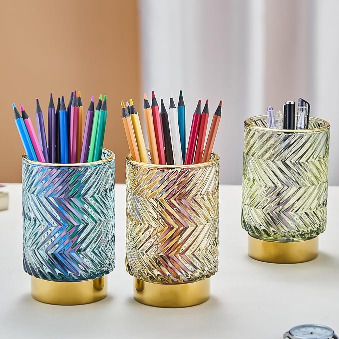 Makeup Brush Holder Organizer,Toothbrush Holders,Desk Pen Pencil Holder,Multifunctional Vintage Glass Brush Cup（A40-1-US）