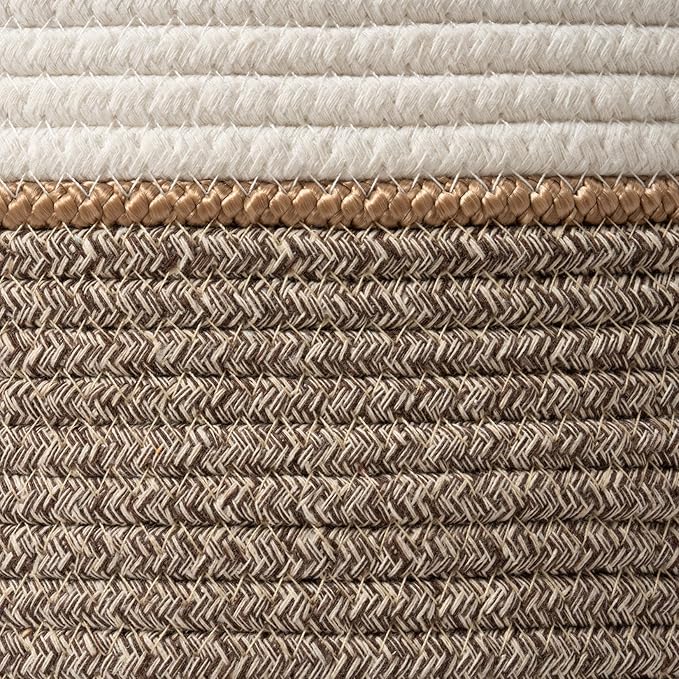 LA JOLIE MUSE Woven Basket Rope Storage Baskets - Large Cotton Organizer, Basket for Baby Blanket, Kids Toy Nursery Laundry Basket Mocha L