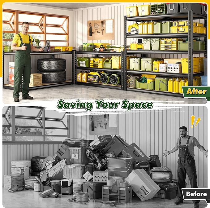 72.2" H Garage Shelves 2230LBS Storage Shelves, 5 Tier Adjustable Metal Shelving, Heavy Duty Shelving for Storage, Basement, Warehouse, Pantry, Kitchen, 35.5" W x 19.5" D x 72.2" H, Black