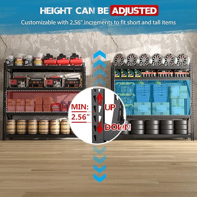 BlueWish 8000LBS Storage Shelves, 91 "W x 24 "D x 87 "H 4-Tier Adjustable Metal Shelving Units and Storage for Garage, Warehouse, Basement, Black