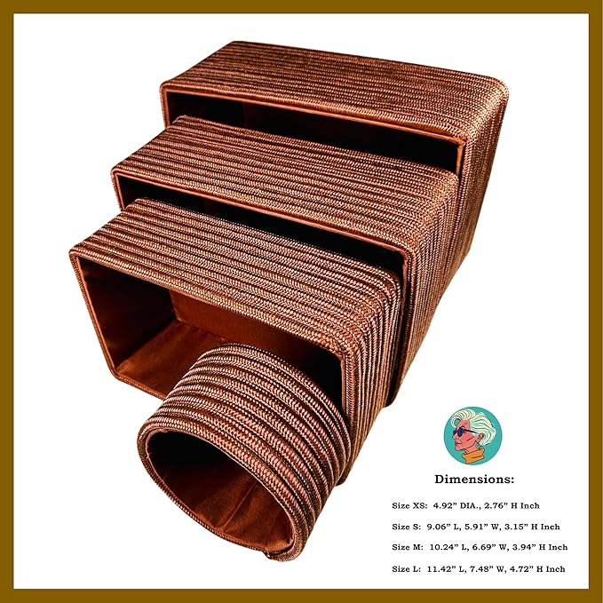 MODERN GRANNY Fashion Decor Vanity Box, Stackable Boxes Decoratives with Lined Interior, Storage Baskets Set of 4, Office Boho Baskets Shelf Box for Organizing (BRANDY BLUSH)