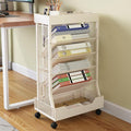 Book Cart with Wheels Mobile Bookshelf Rolling Bookshelf Organizer Bookcase Book Storage Rack, Book Movable Rolling Carts with Wheels for Office School, Beige
