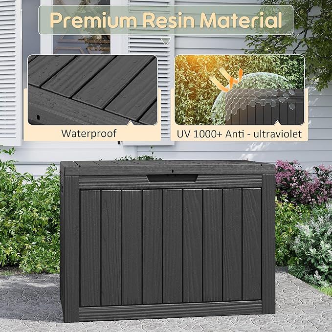 Outdoor Storage Box, Weather-Resistant Resin Deck Box for Patio, Balcony, Poolside, Holds Garden Tools & Cushions (45 Gallon, Black)