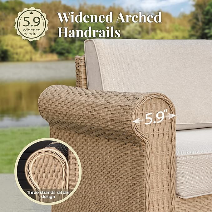 Patio Furniture Set, 7 Piece Outdoor Rattan Wicker Sectional Conversation Set with 5.5" Thick Waterproof Cushions and Coffee Table for Deck Backyar