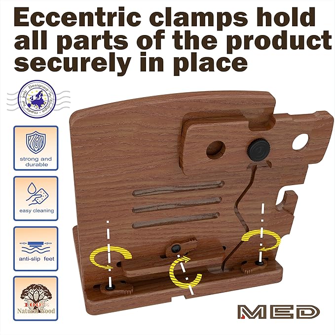 MED Wood Phone Docking Station – Nightstand Desk Organizer for Phone, Watch, Wallet & Tablet – Gift for Men, Husband, Dad & Women – Wooden Charging Stand (Dark Walnut, Model 1)